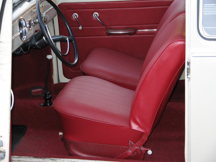 TMI VW Seat Upholstery, 1958-66 Bug, Front & Rear, Basketweave Vinyl RED