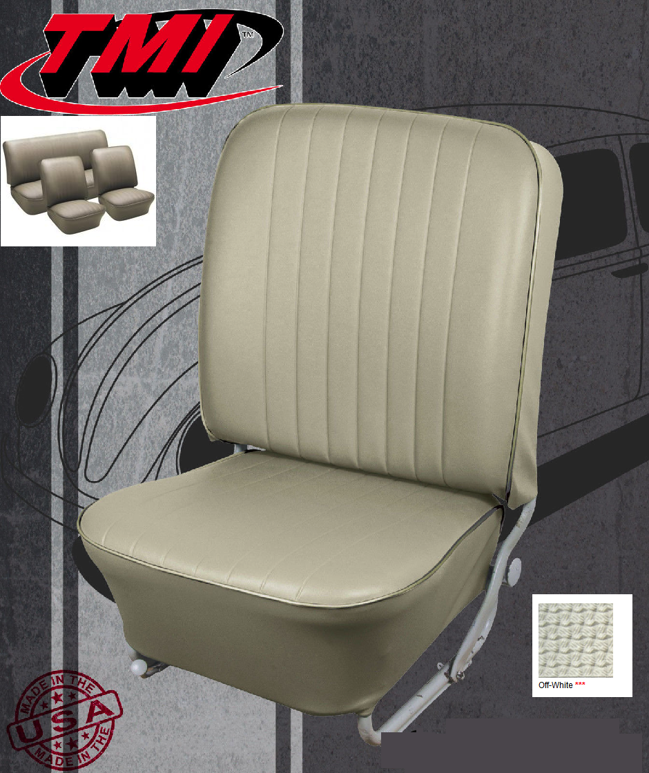 TMI VW Seat Upholstery, 1958-66 Bug, Front & Rear, Basketweave Vinyl Off White