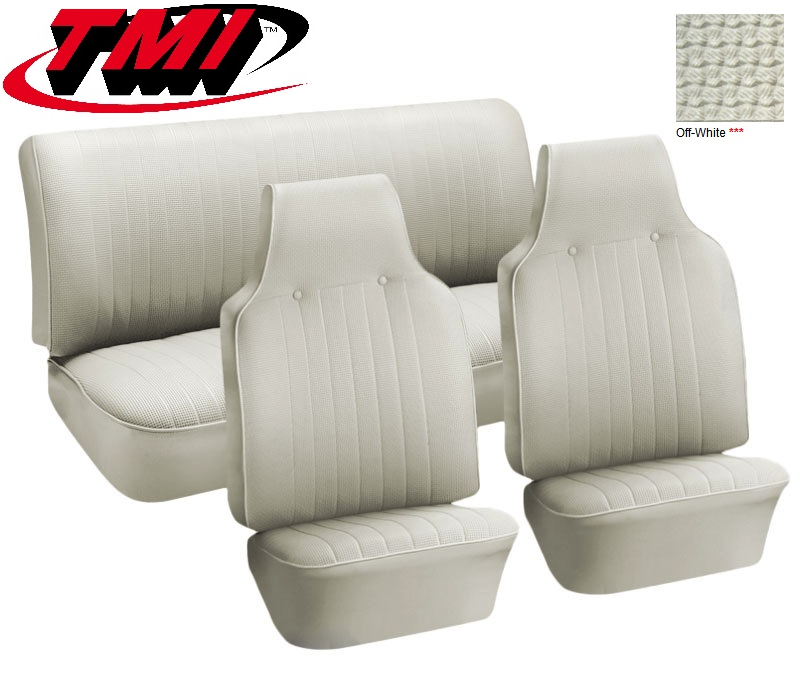 TMI VW Seat Upholstery, 1971-72 Bug, Front & rear, Basketweave Vinyl off white